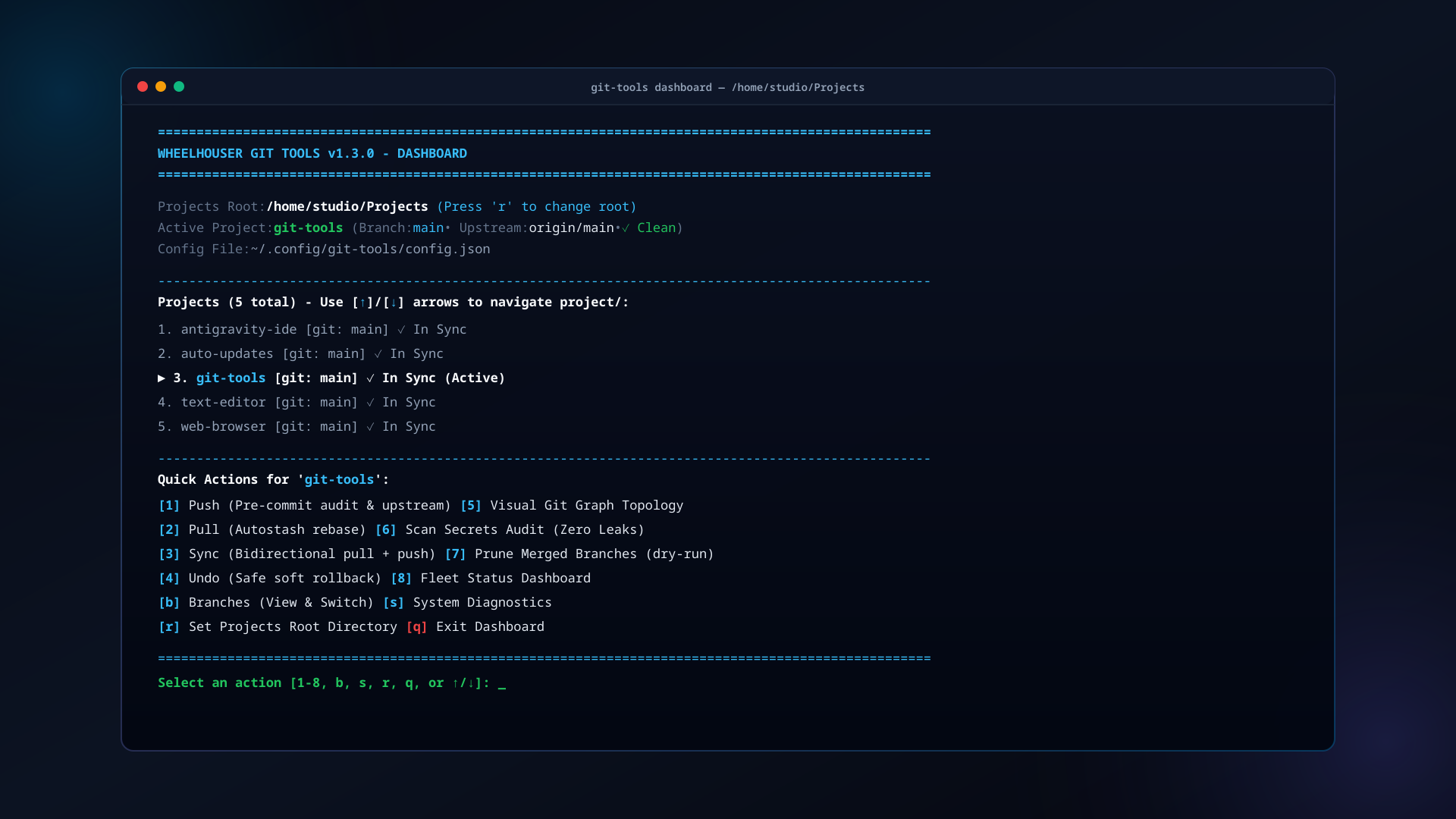 Interactive terminal fleet dashboard with real-time arrow navigation